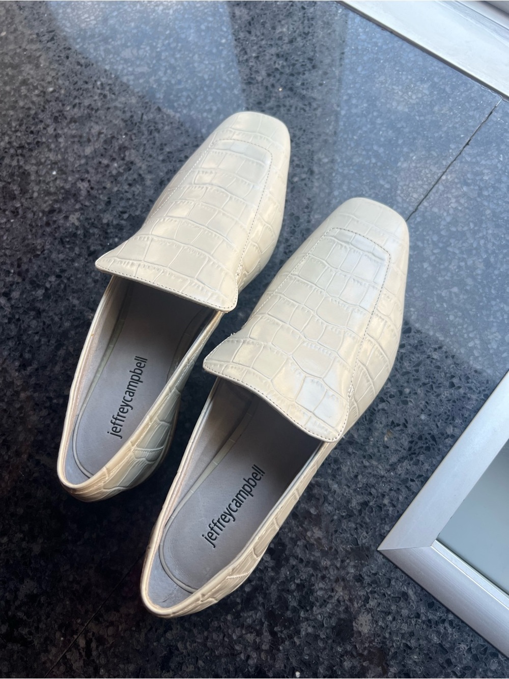 Jeffrey Campbell Croc-Embossed Ivory Loafers